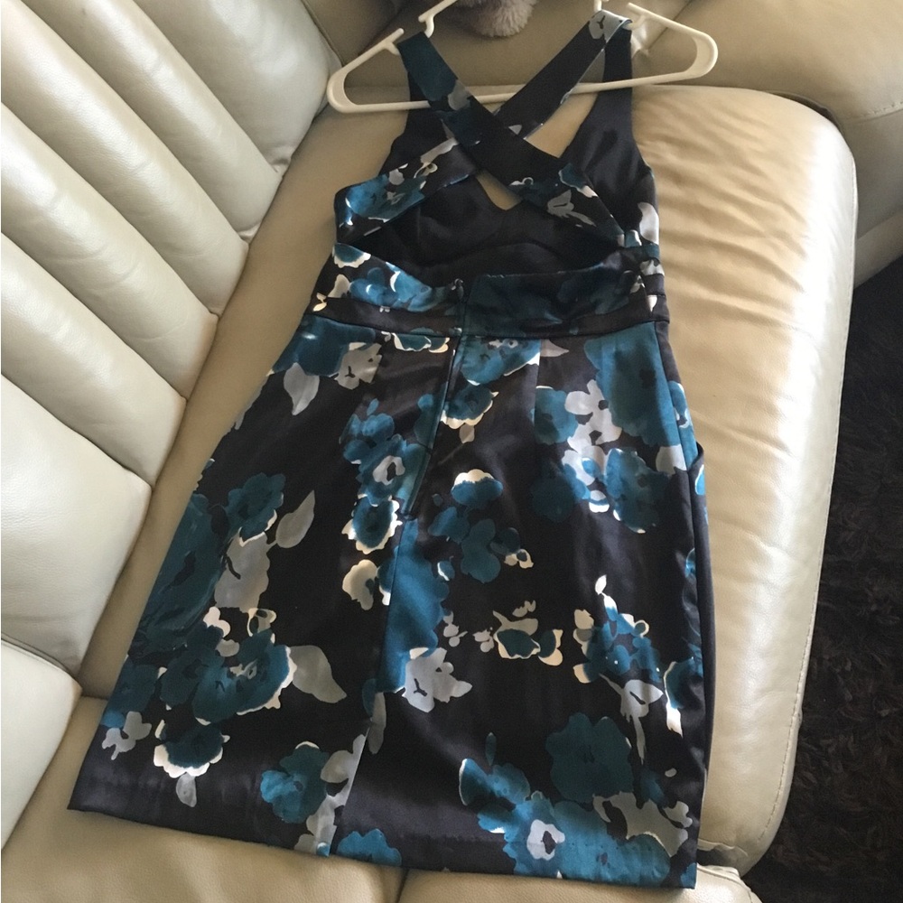 Floral Crossback Sheath Dress in Teal and Black